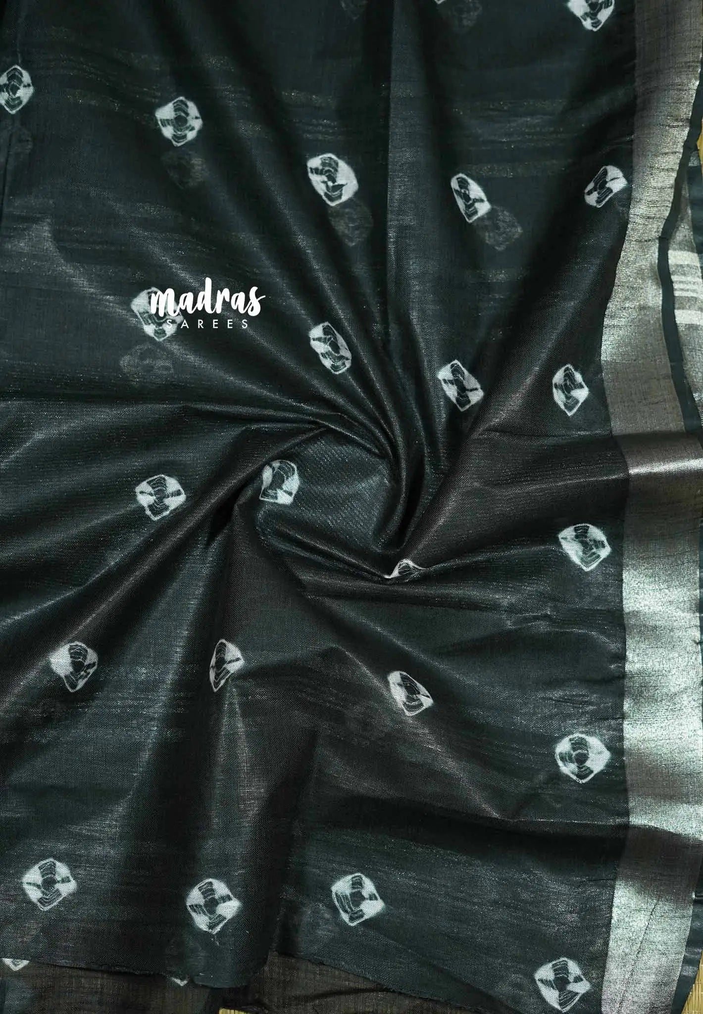 Black - Handloom Cotton and silk Saree with shibori prints