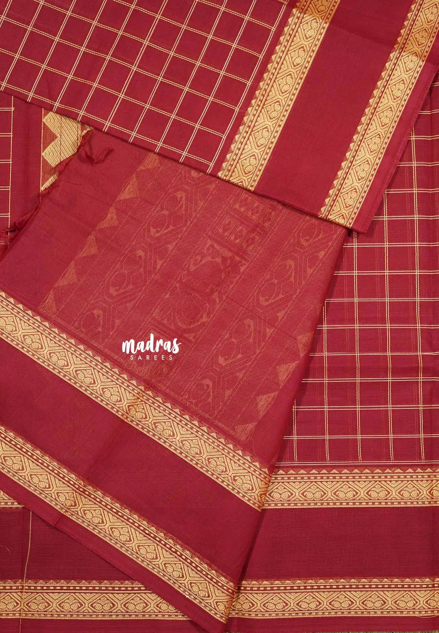 Maroon - Korvai silk cotton Saree thread weaving rettapet border rich pallu With kattam body
