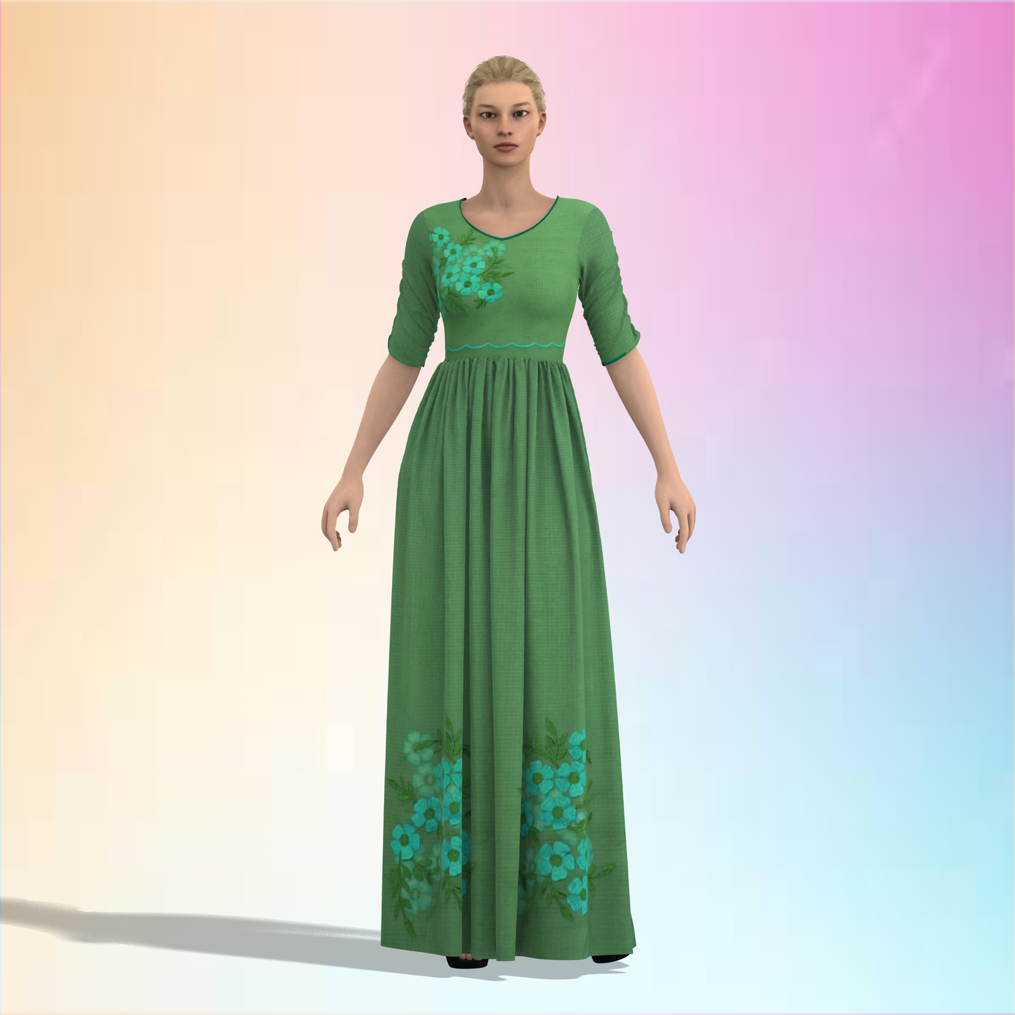Sleeve Drama Pleated Customised Women Dress - CDSS062 (Stitching Service)