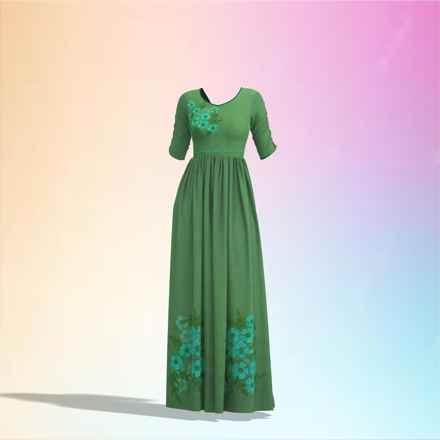 Sleeve Drama Pleated Customised Women Dress - CDSS062 (Stitching Service)