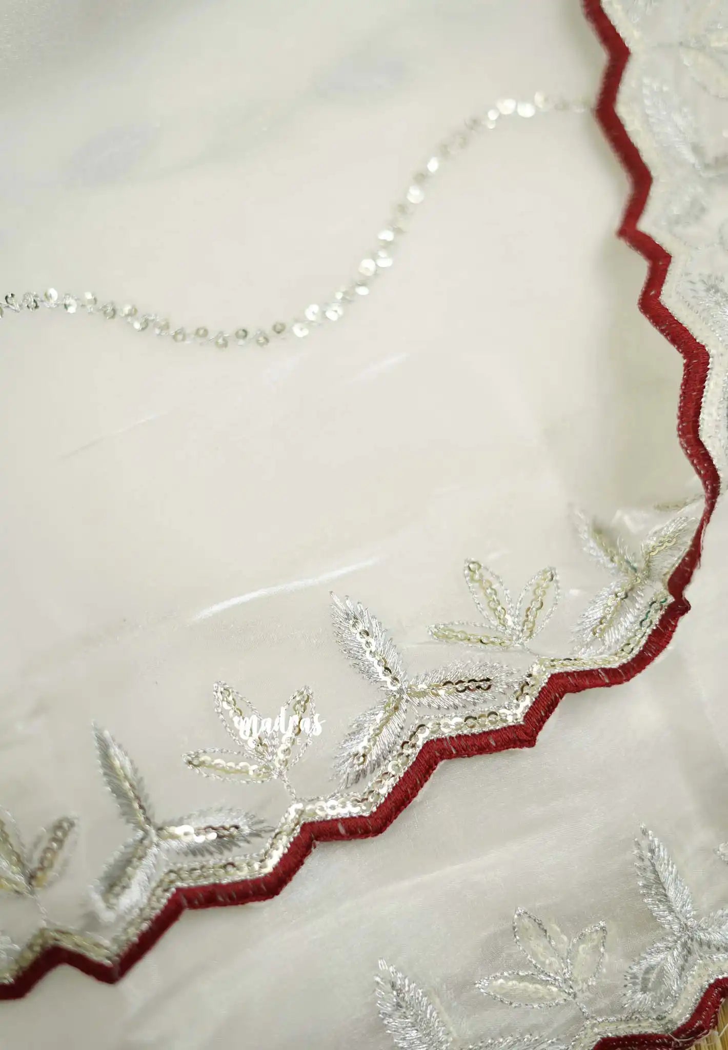 Organza silk with rich sequins work Readymade blouse & saree combo - White