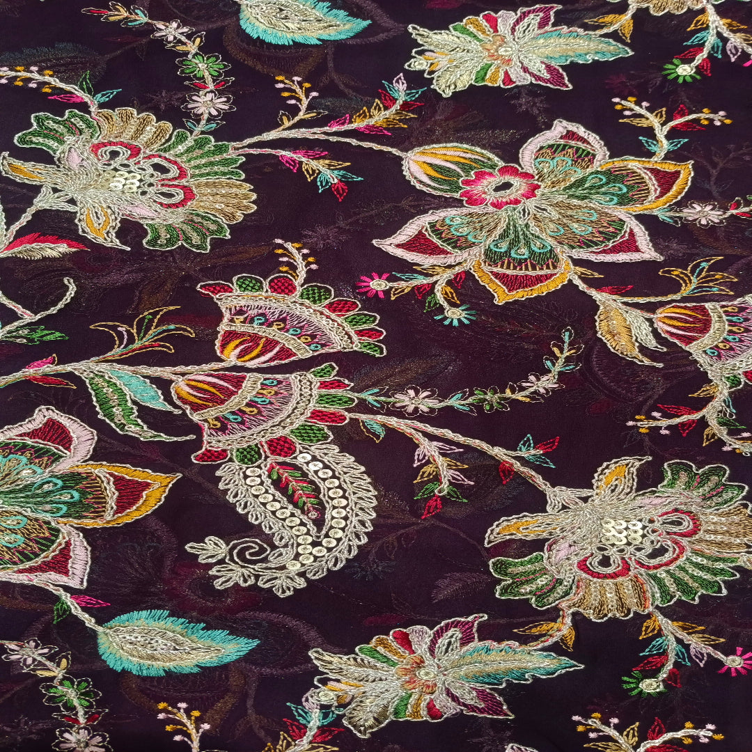Purple Georgette Embroidery Fabric