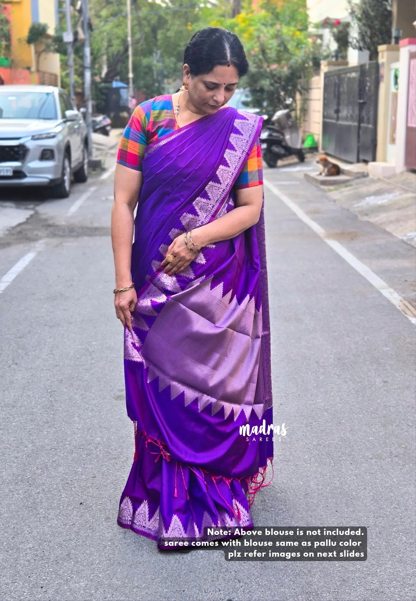 Dual Shade Purple - Kanimozhi - Premium dualshade soft silkcotton Saree with Temple Border