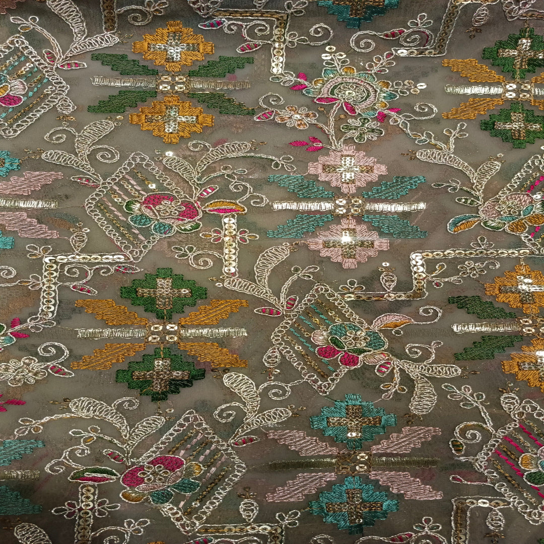 Sandal Georgette Embroidery Fabric