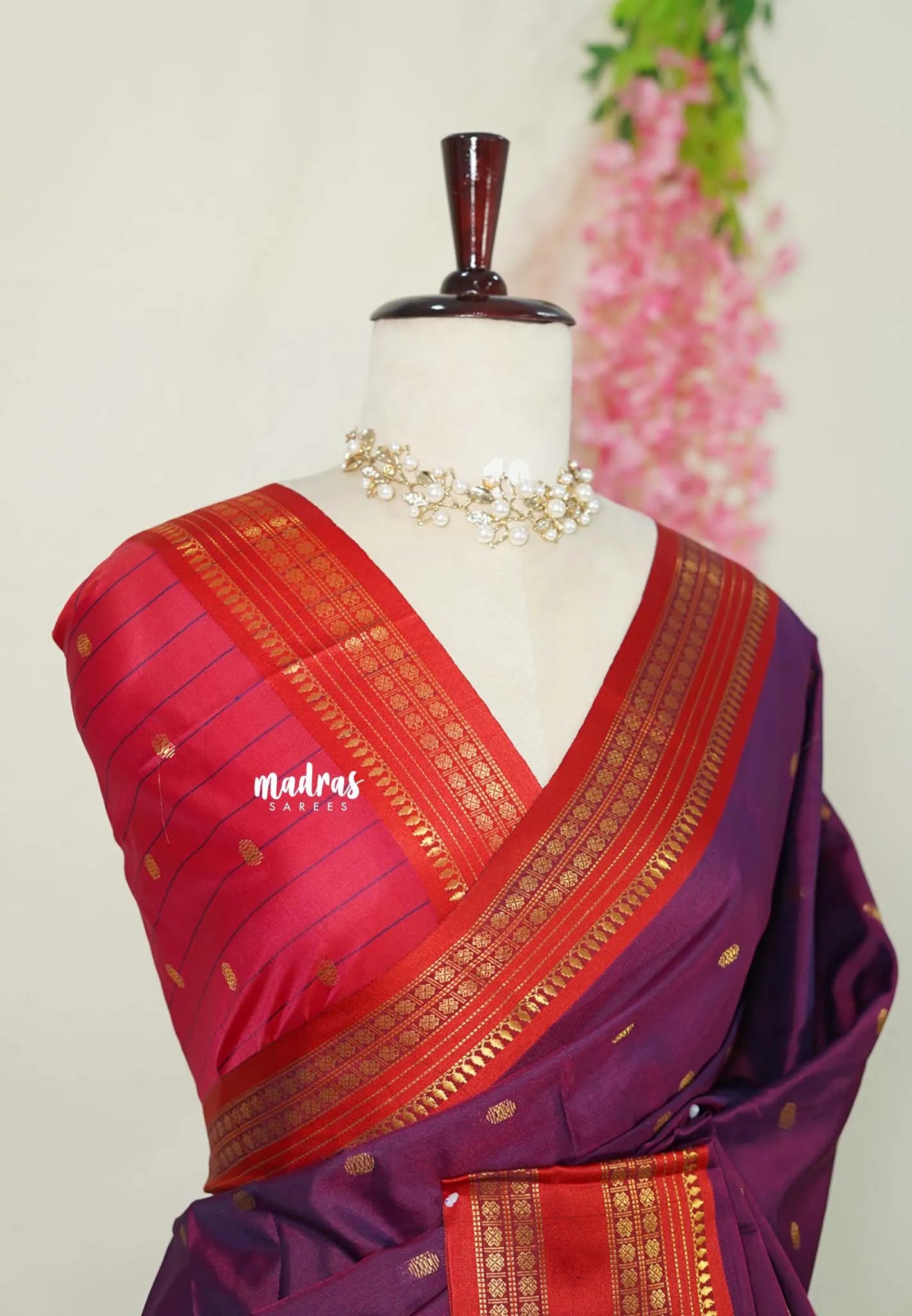 Mulberry Purple - Sico Gadwal semi silk cotton saree with Rettapet Rudraksham Border - Best for Wedding Functions