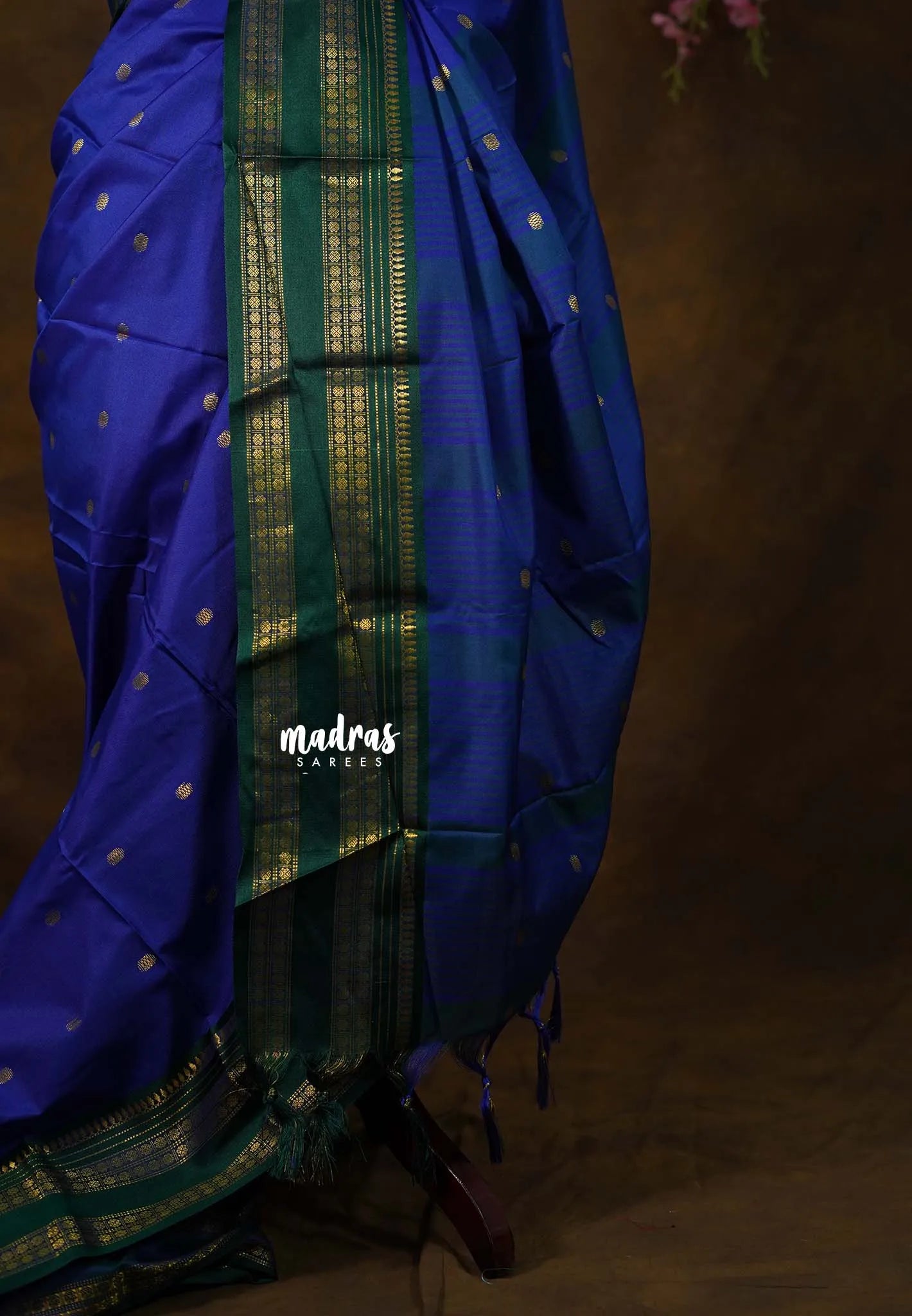 MS Amma Blue - Sico Gadwal Rettapet Border Saree with Buttas - Best for Wedding Functions