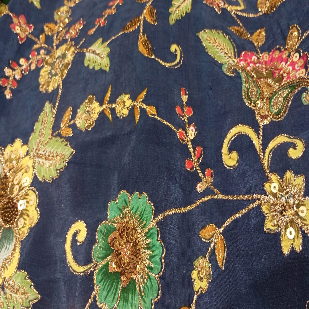 Blue Suncrepe sequins Printed