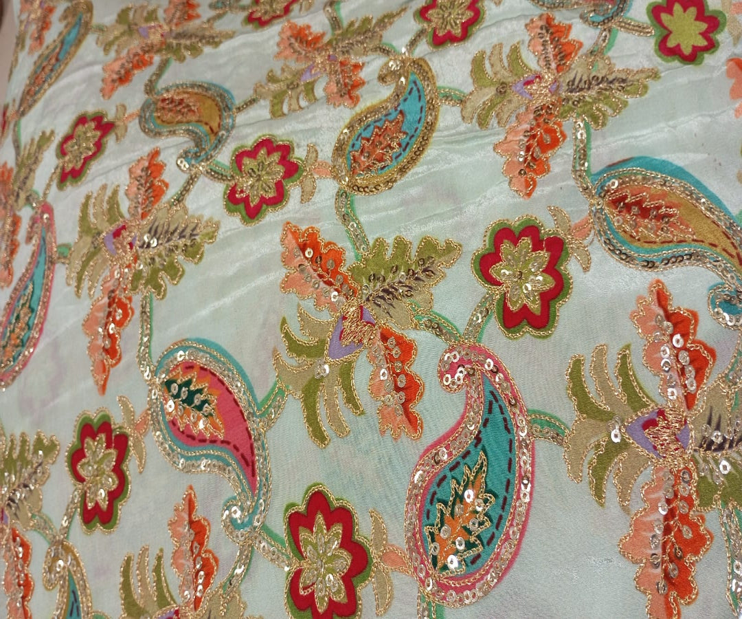 Blue Suncrepe sequins Printed