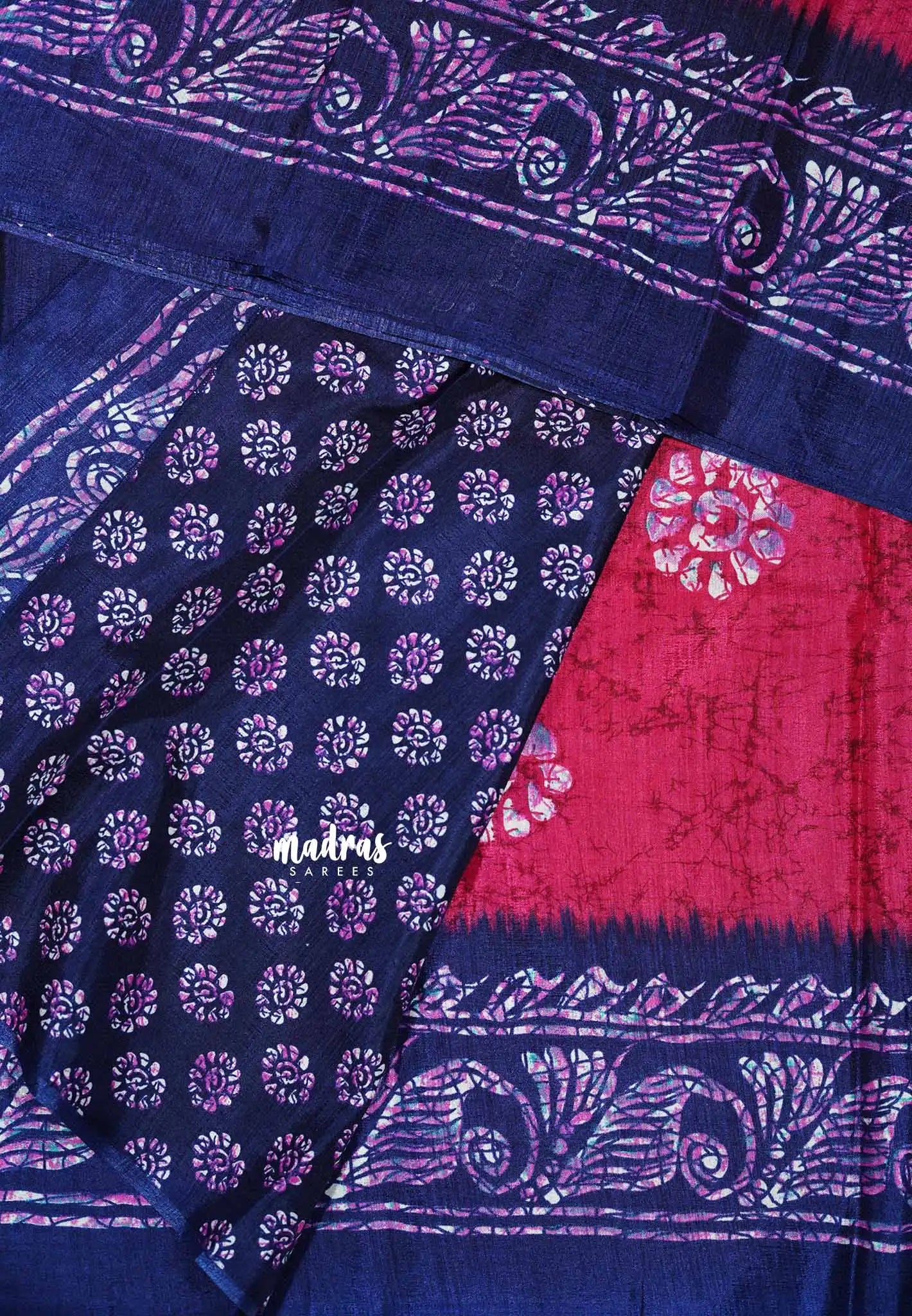 Rani Pink - Uniform sarees Malgudi printed silk cotton with batik prints