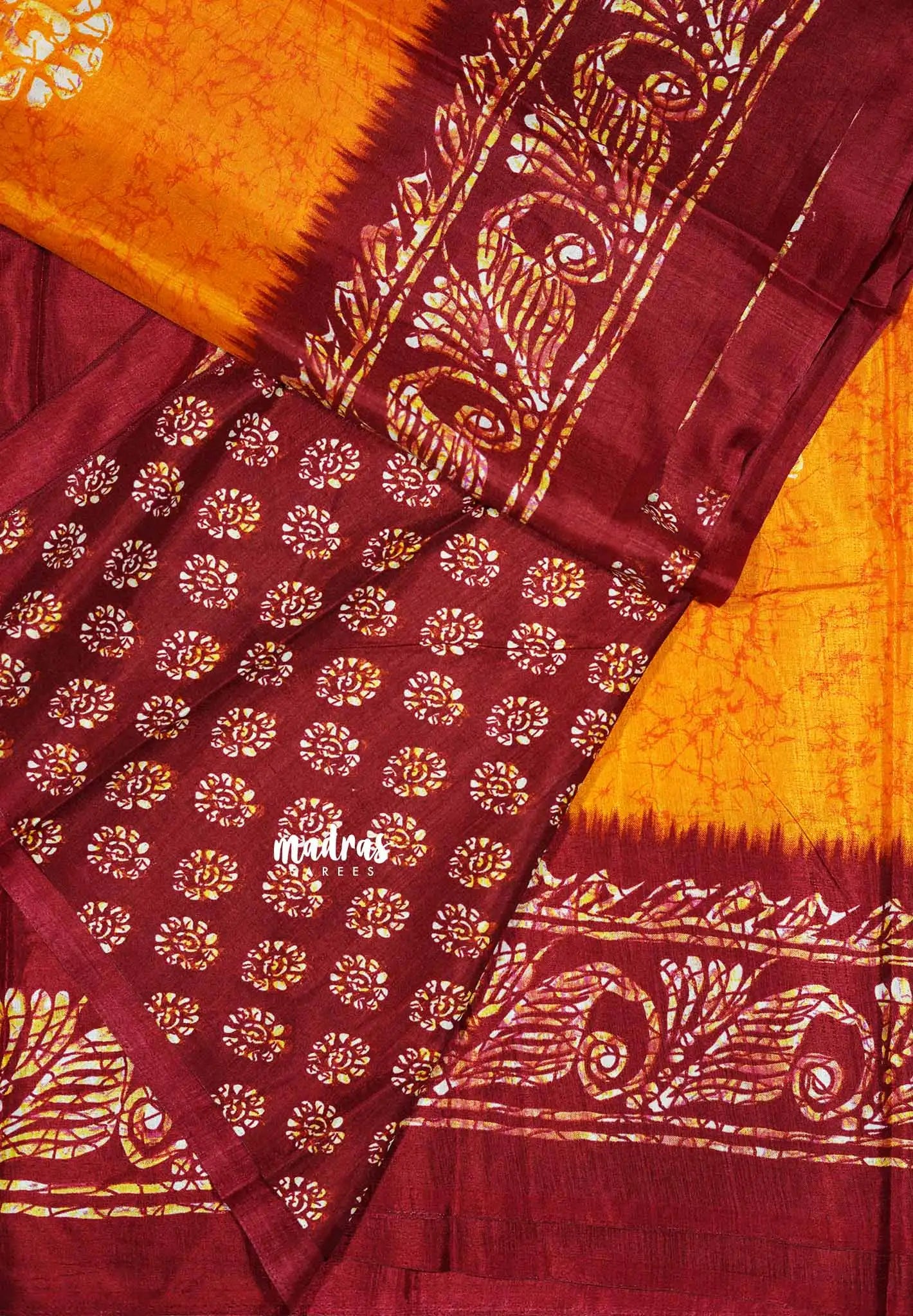 Fanta Orange - Uniform sarees Malgudi printed silk cotton with batik prints