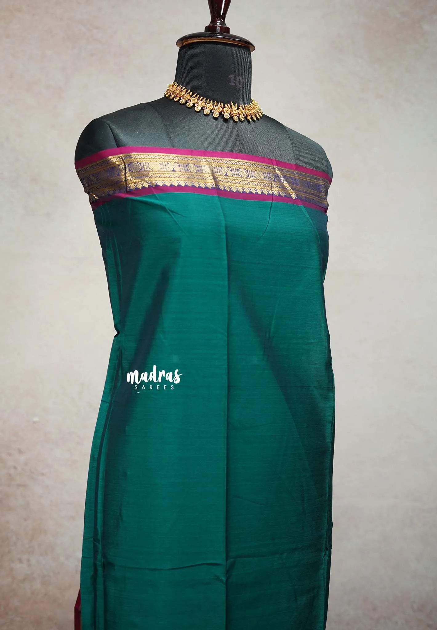 Peacock Jade Green - vaibhogam 120 count Pure mercerized silk cotton small border with buttas Saree