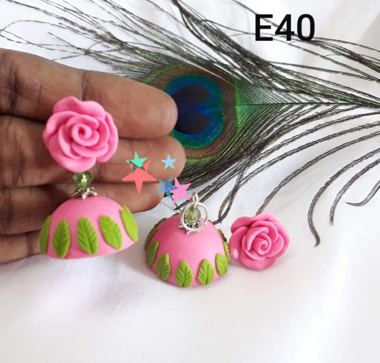 Pink and Green Polymer Clay Earrings - Main Image