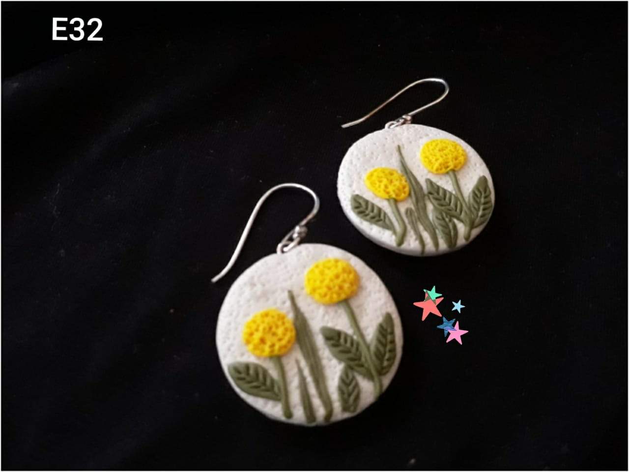 White and Grey Ploymer Clay Earrings - Main Image