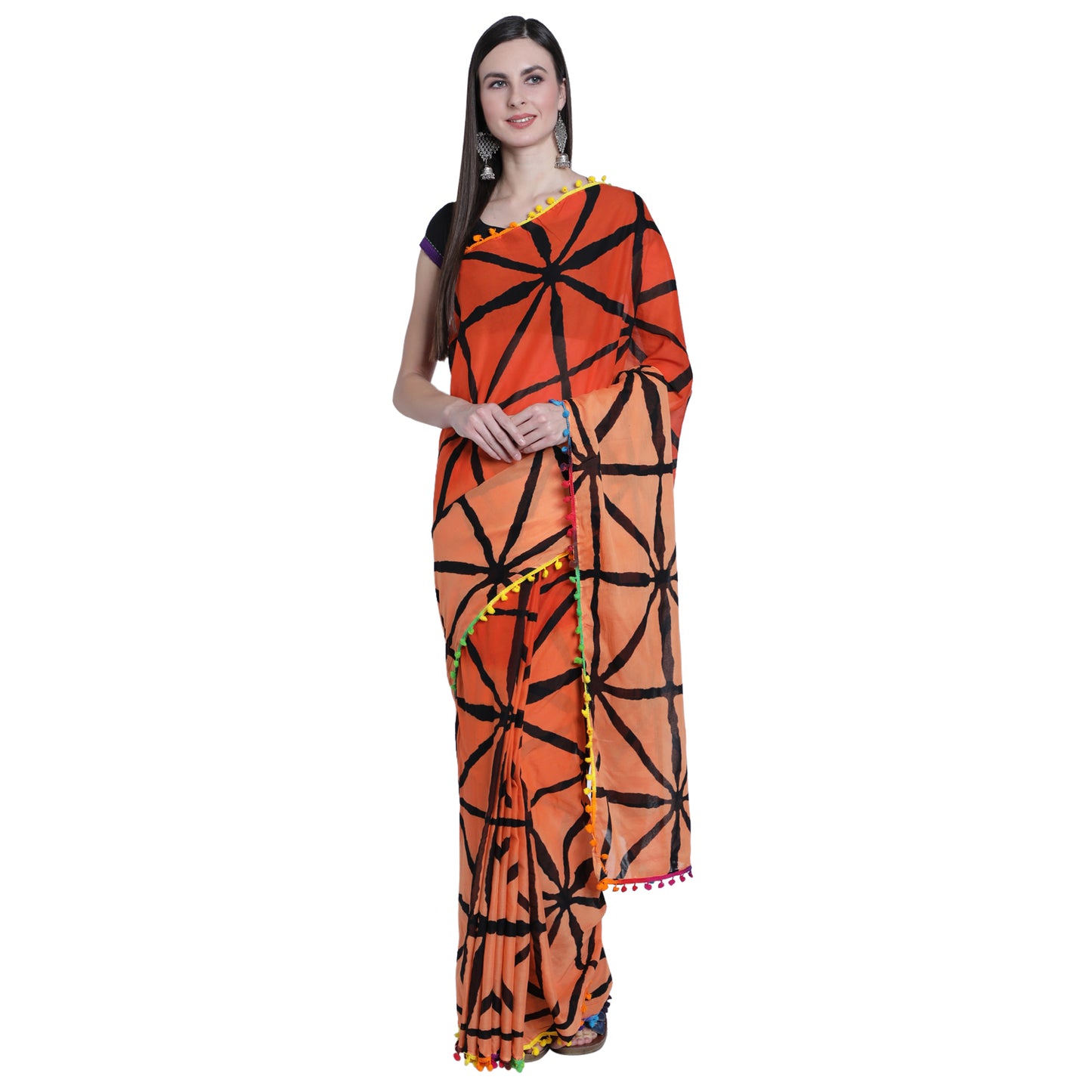 Orange Shaded Cotton Saree-TCS046