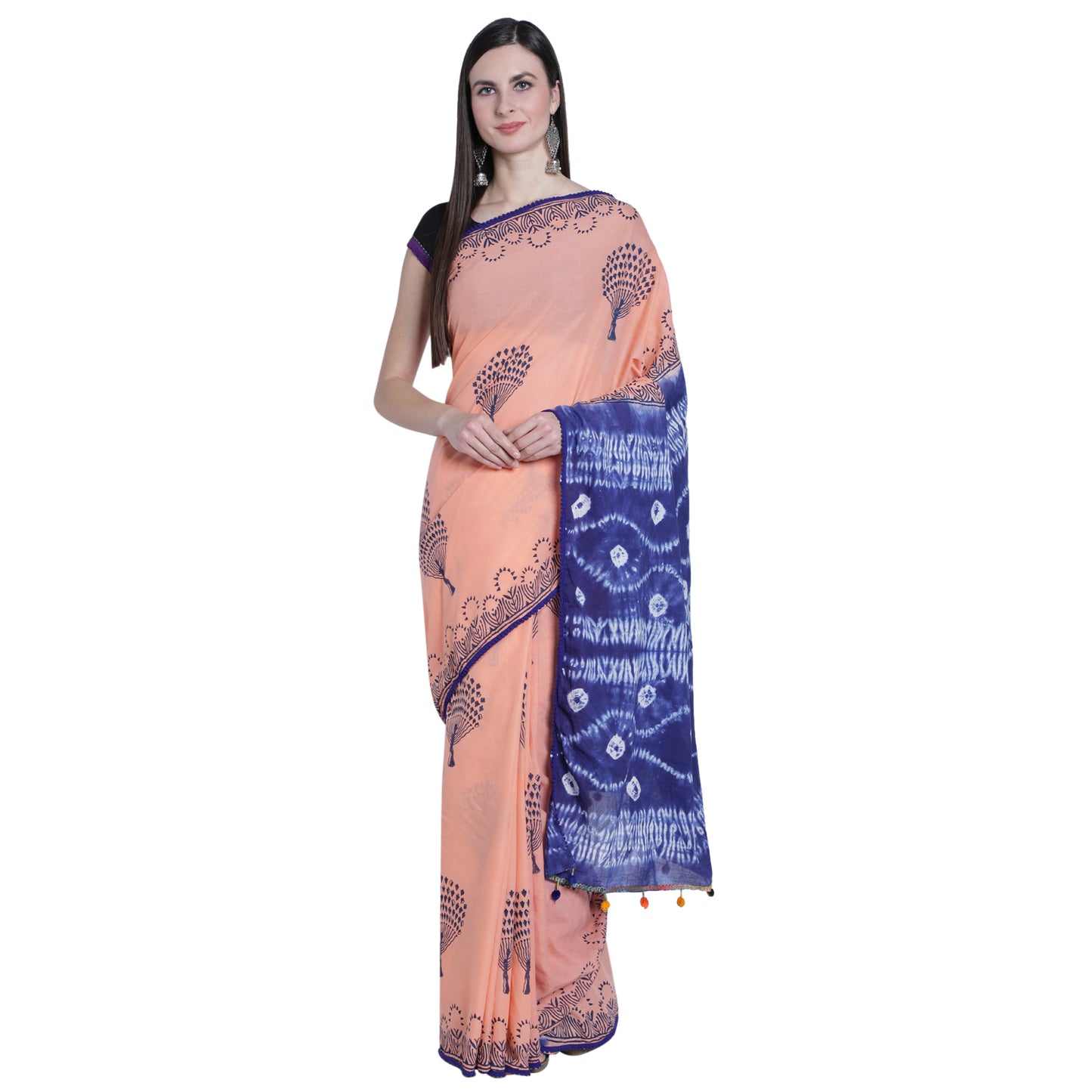 Nature's Embrace: Jaipuri Cotton Saree with Artistic Tree Motif - JCS020