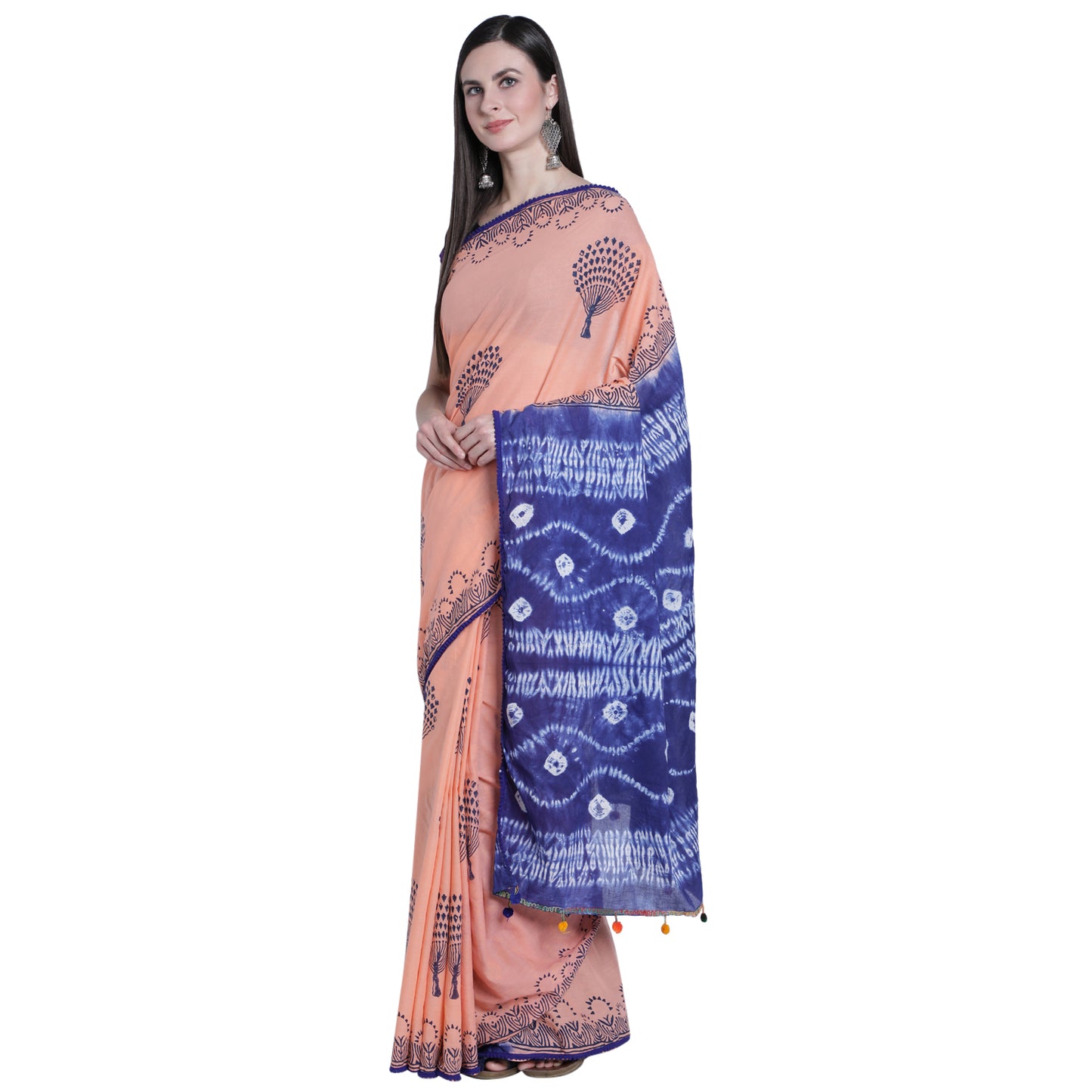 Nature's Embrace: Jaipuri Cotton Saree with Artistic Tree Motif - JCS020