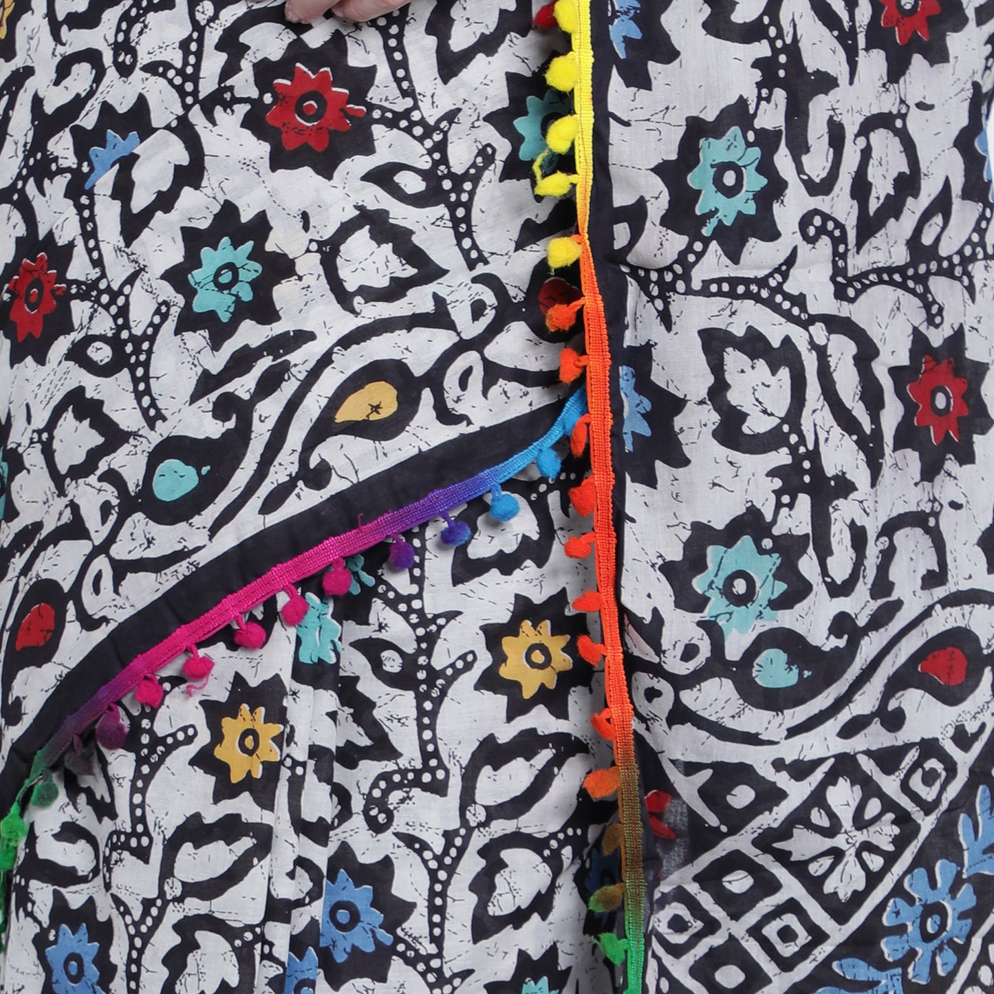 White with Multi colour Mix Jaipuri Cotton Saree