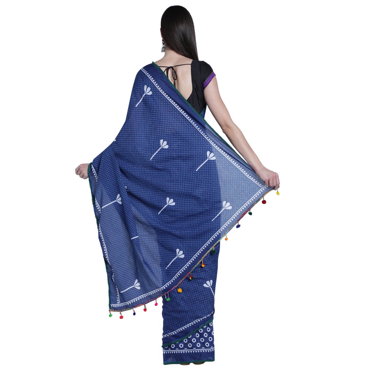 Dark Blue with Light Green Border Jaipuri Cotton Saree