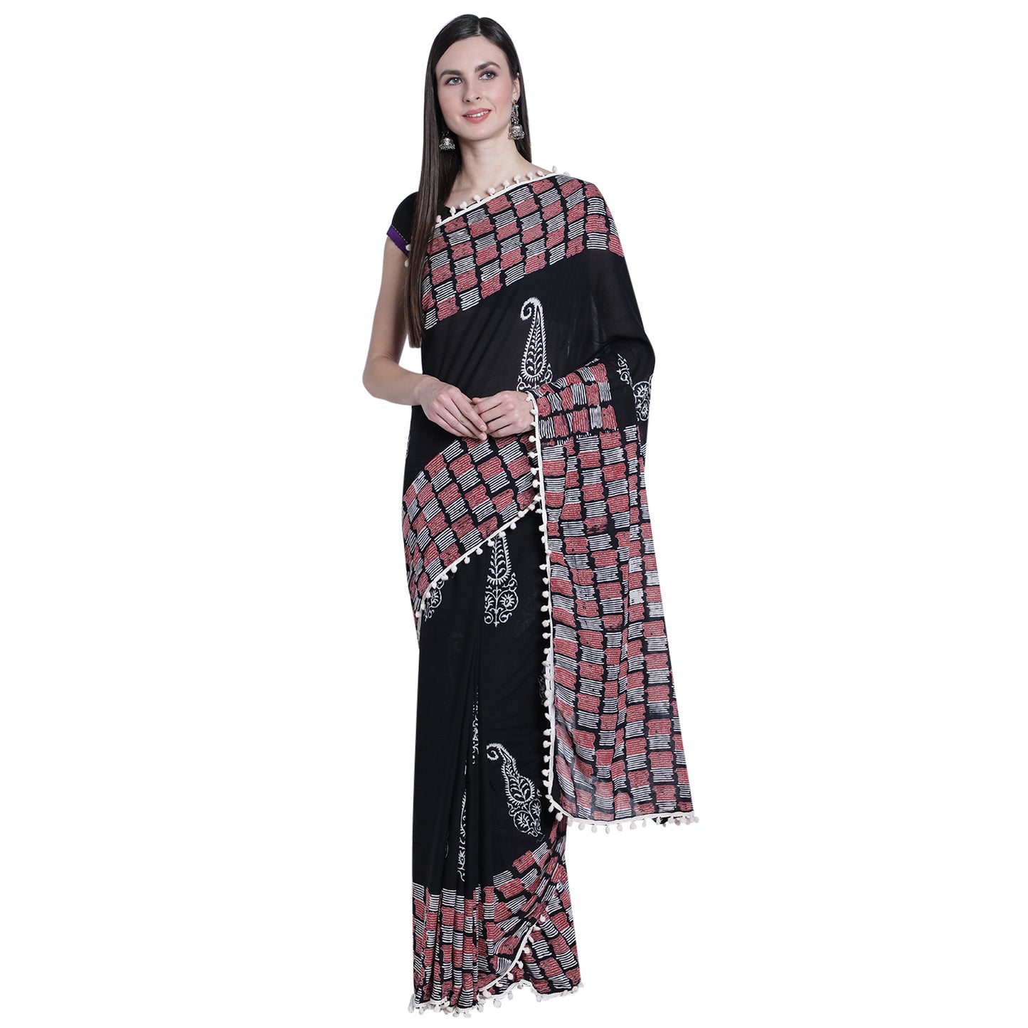 Black Cotton Saree with Trendy Border -TCS011