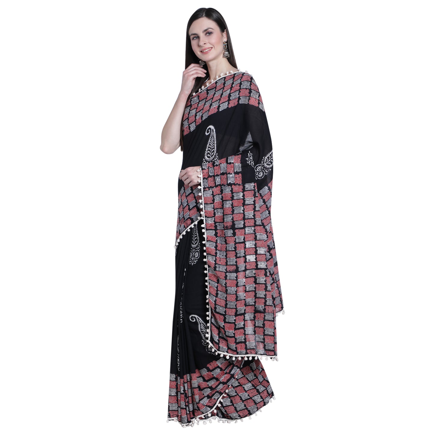Black Cotton Saree with Trendy Border -TCS011