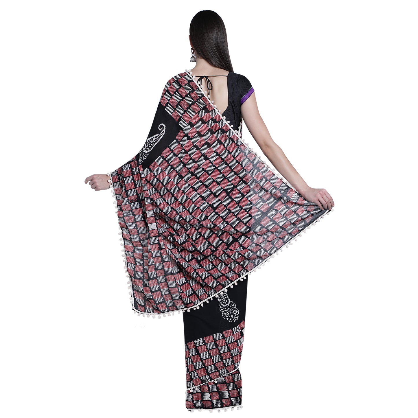Black Cotton Saree with Trendy Border -TCS011
