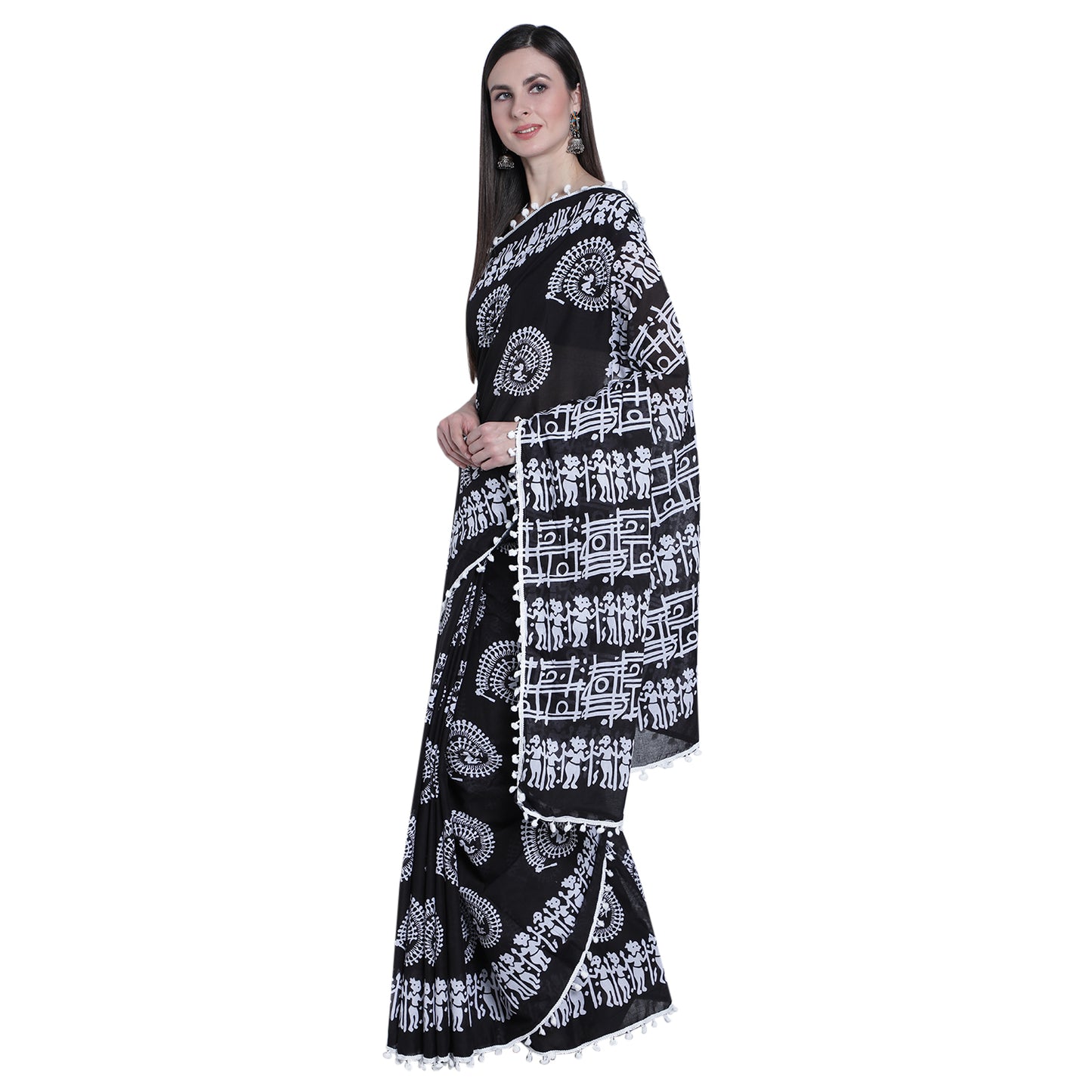 Black and White Cotton Saree-TCS037