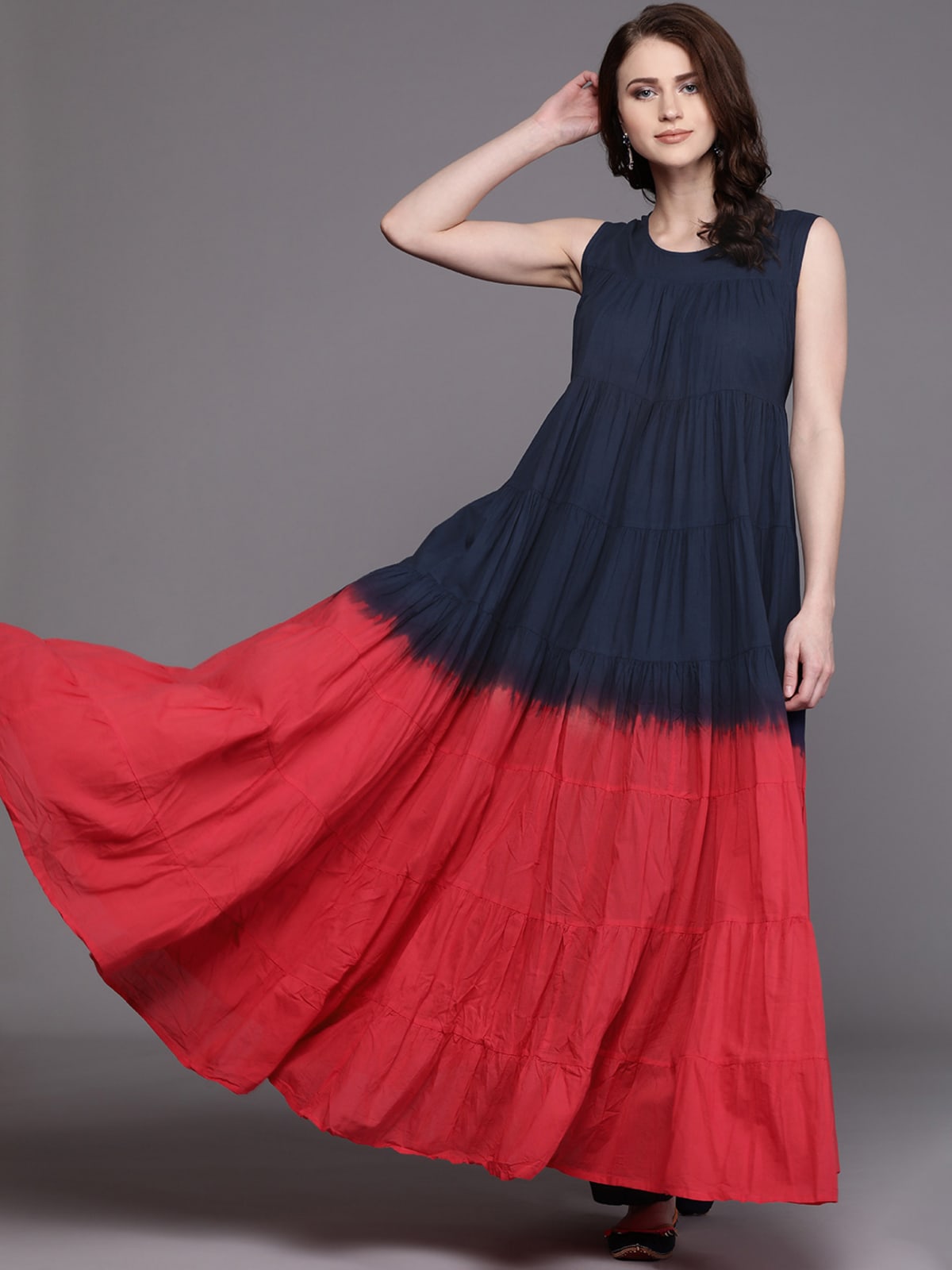 Couture Cotton Colourblocked Anarkali Umbrella Cut Gher For Women