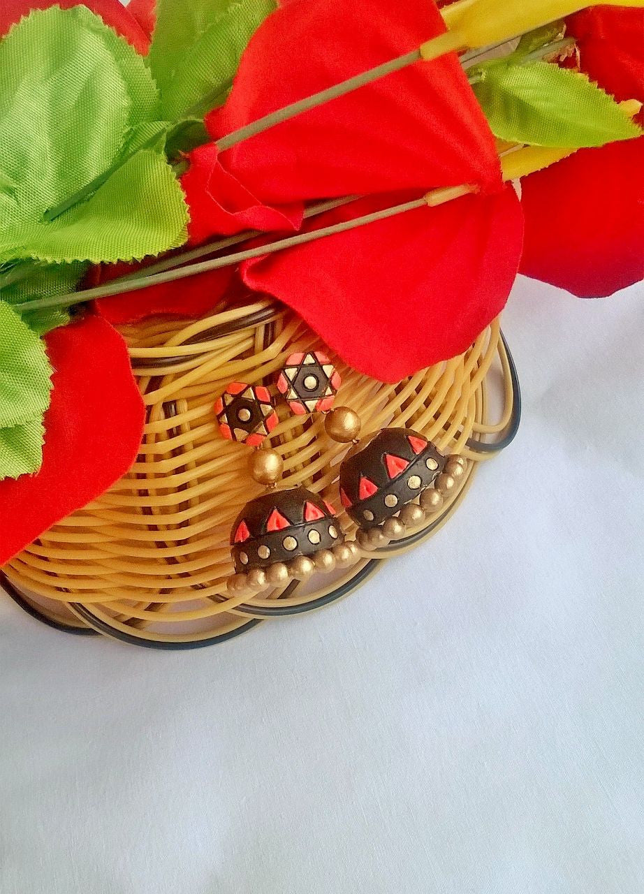 Orange and Black Terracotta Jhumka