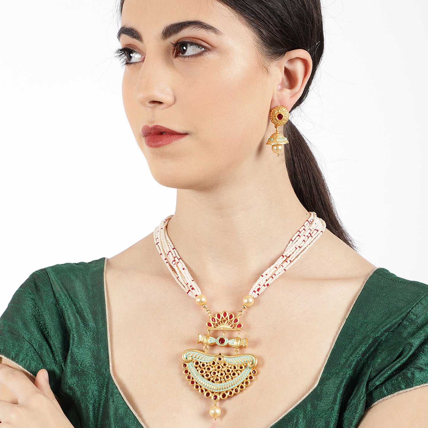 Pearl Beads Kundan Necklace Set