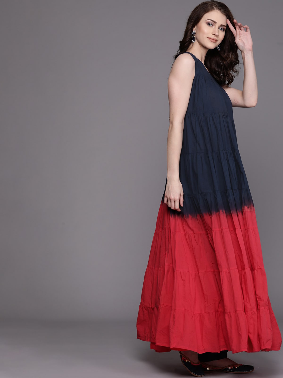 Couture Cotton Colourblocked Anarkali / Umbrella Cut / Gher For Women
