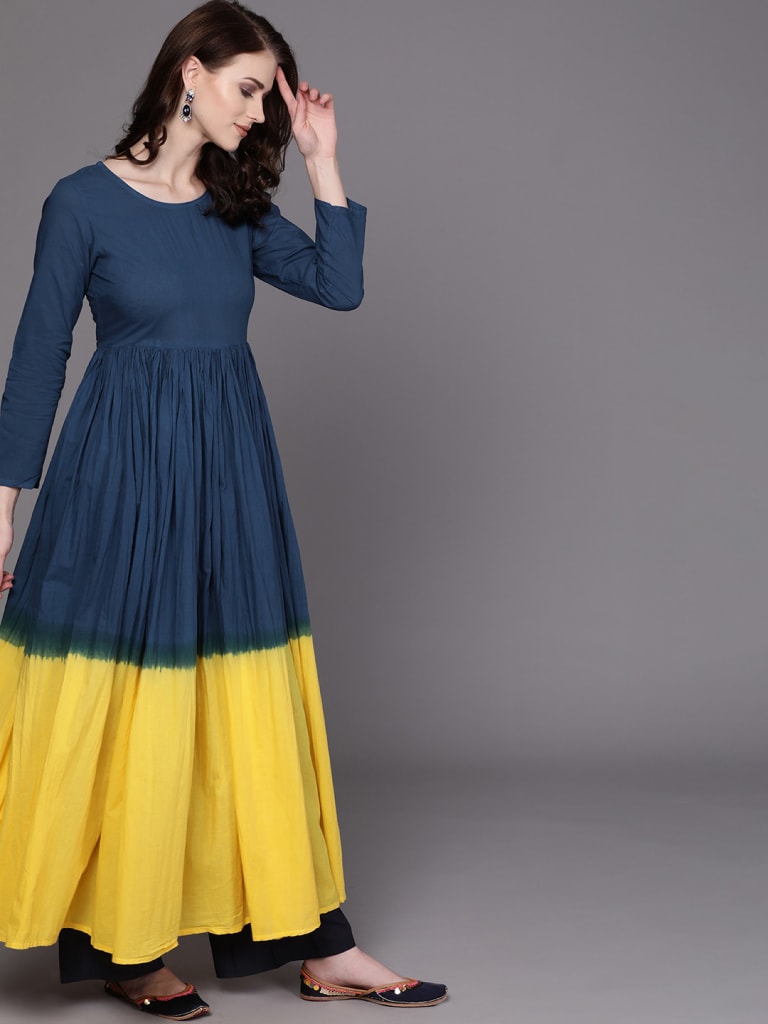 Couture Cotton Colourblocked Anarkali / Umbrella Cut / Gher For Women