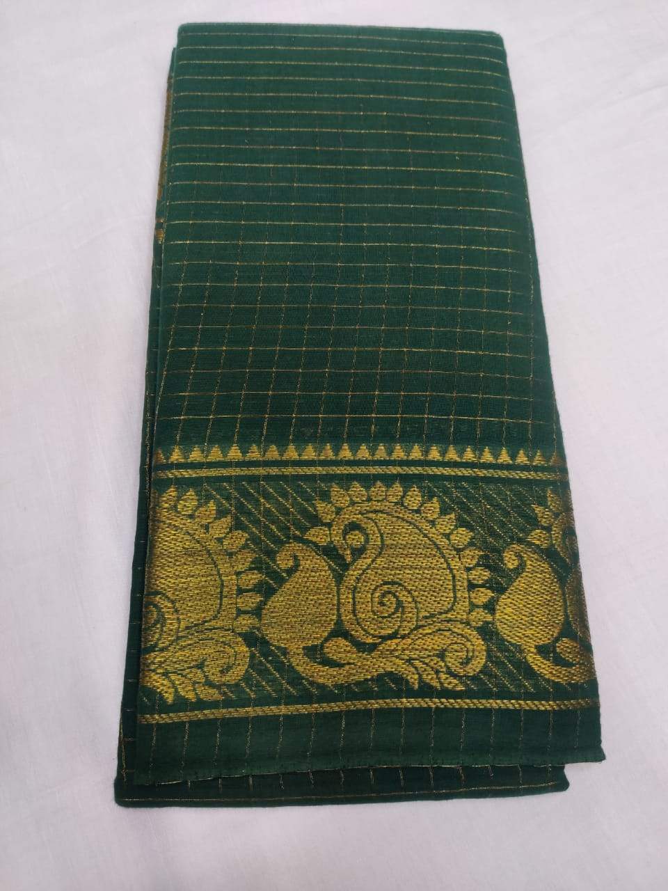 Algae Green-Madurai Sungudi Sarees - Double side Jari Border