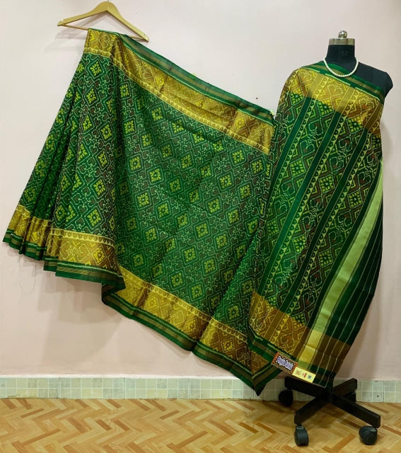 Green Alpana Designed with Golden Border Patola Silk Saree-PPSRE-018
