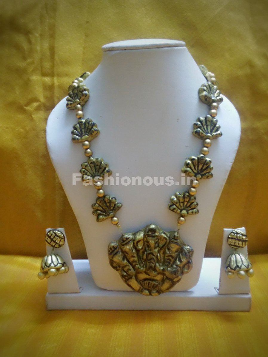 Antique Ganesha Pendant Long Polymer Clay Jewellery Set