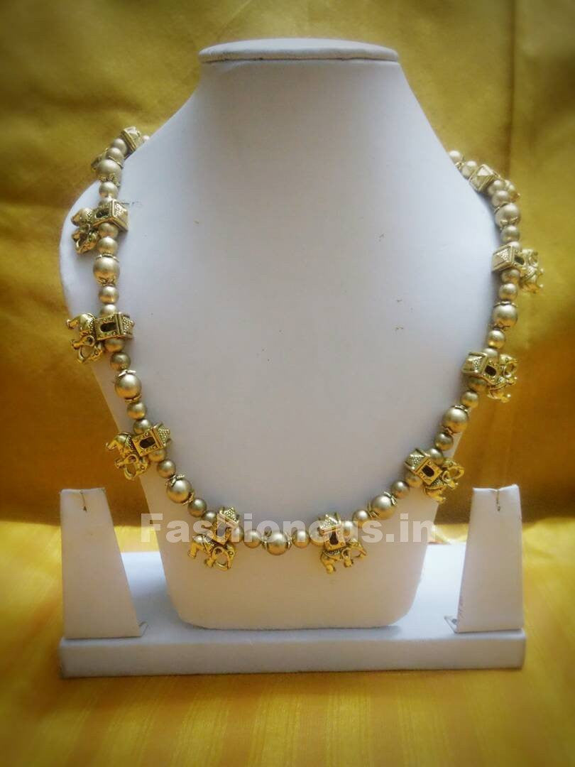 Antique Gold and Pretty Elephant Beaded Polymer Clay Jewellery Set