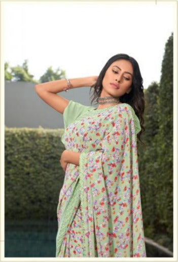 Aquamarine Chiffon saree