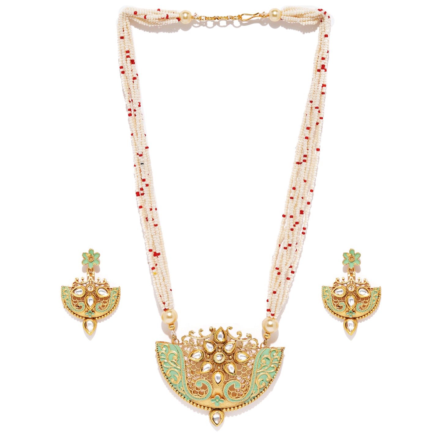 Red Bead Kundan Necklace Set