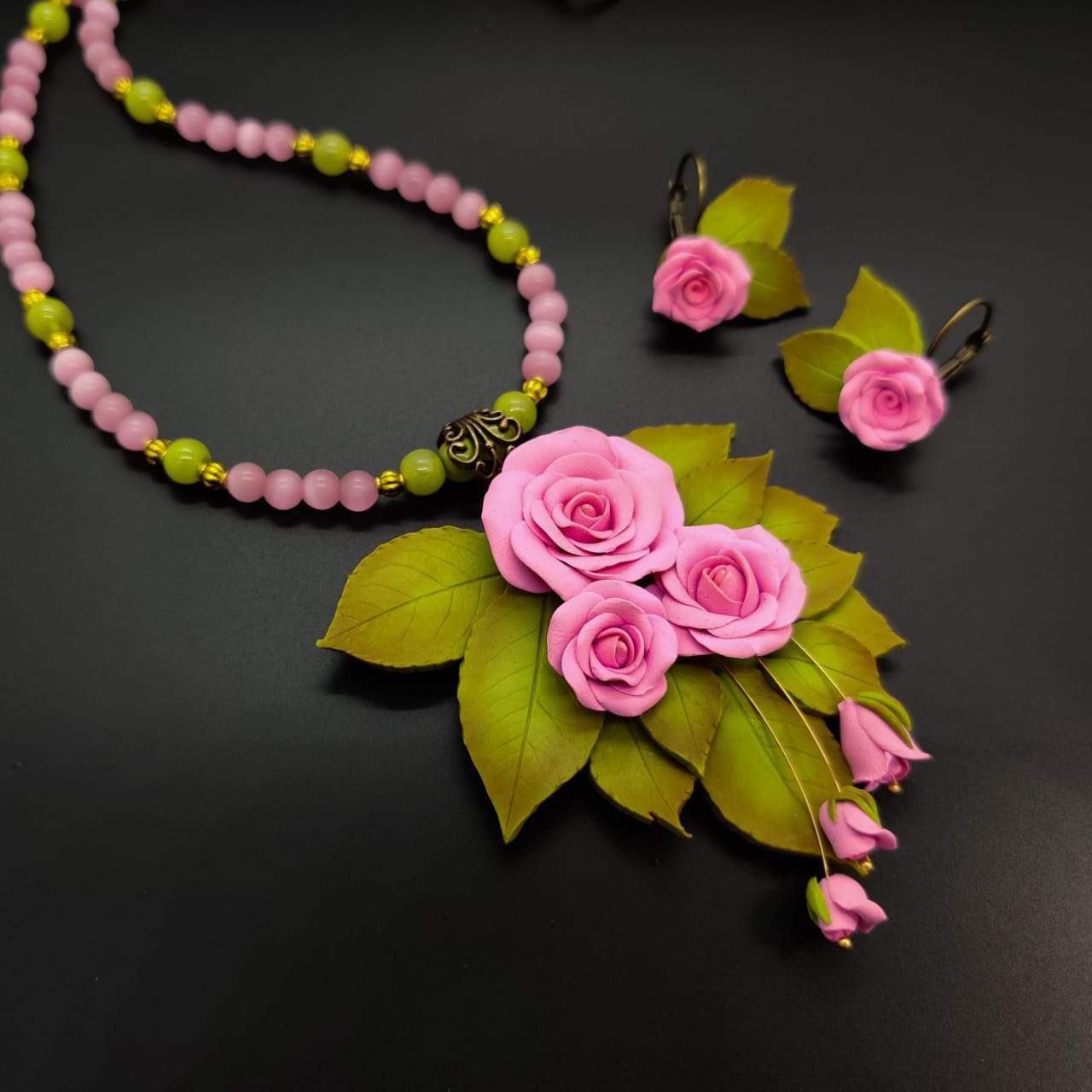 Baby Pink Rose Polymer Clay Jewellery Set