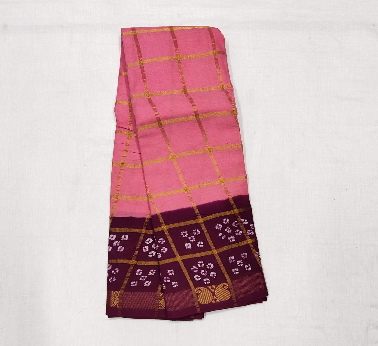 Babypink Sungudi with Bandhani Print Border