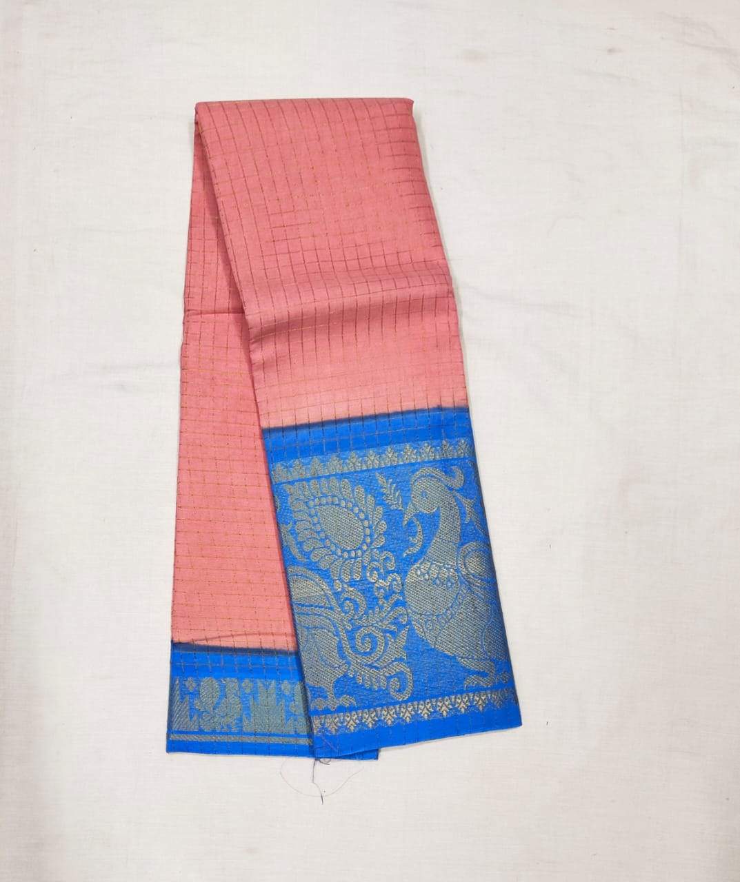 Babypink with Royalblue Madurai Sungudi Saree with Large Border