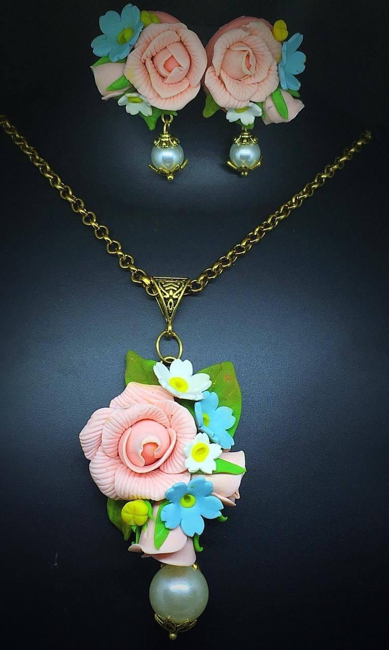 Baby pink and light blue polymer clay earrings