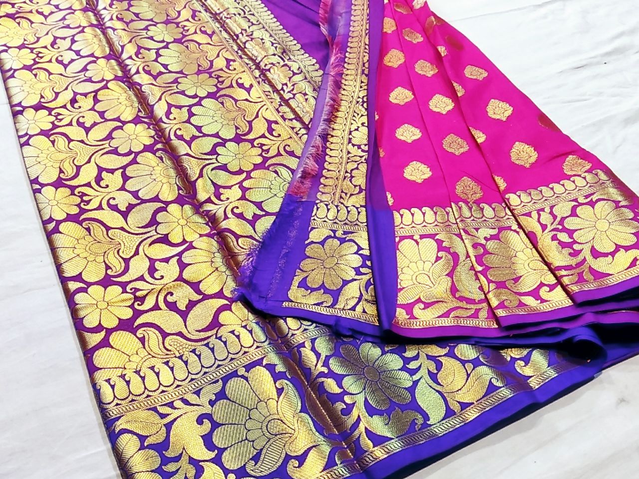 Fuscia Bloom – Traditional Printed Banarasi Saree -BNS082 magenta and purple coloured grand saree