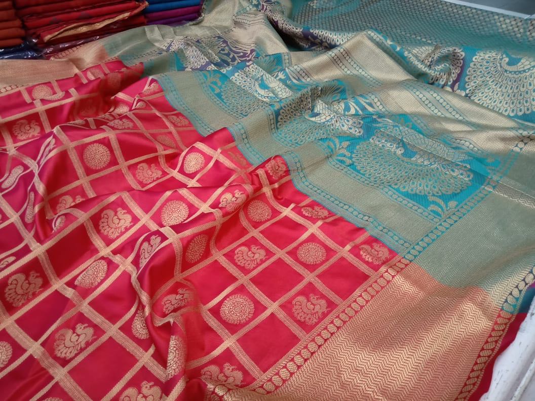 Banglori Silk Saree With Rich Contrast Zari Pallu With Brocade Blouse