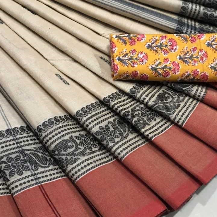 Beige Chettinad Saree with Rust Border