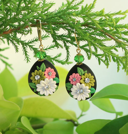 Black Drop Garden Polymer Clay Earrings