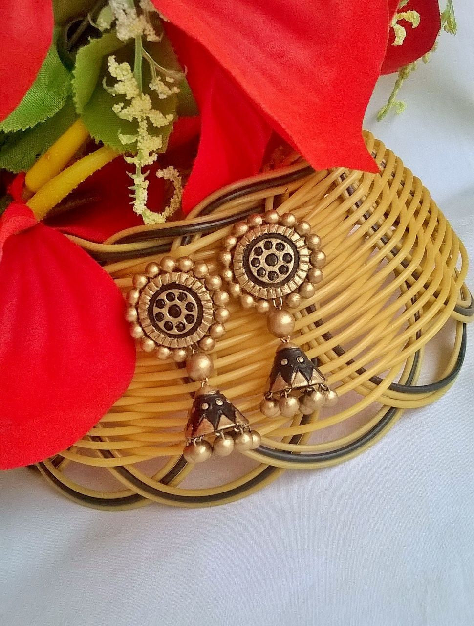 Black & Gold Circle Terracotta Jhumka