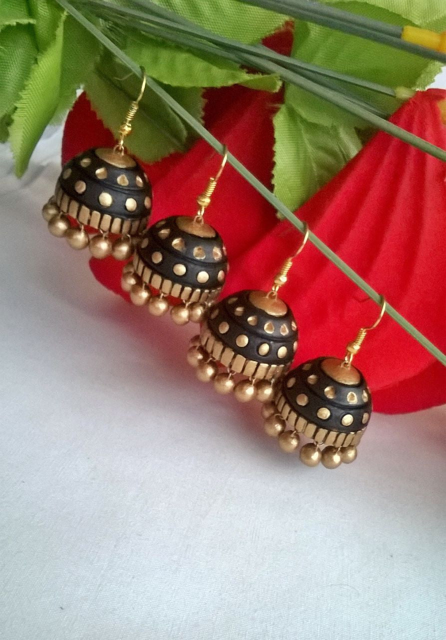 Black & Gold Terracotta Jhumka