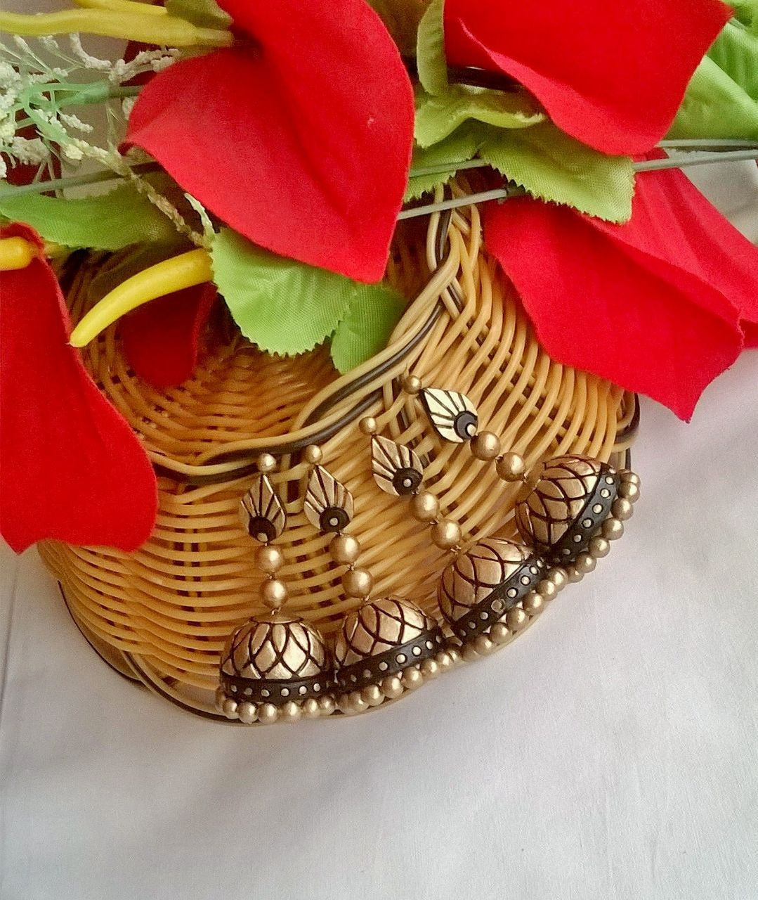 Black & Gold teardrop Terracotta Jhumka