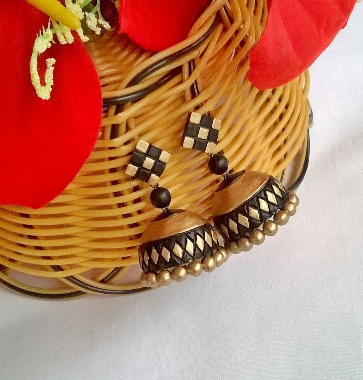 Black & Gold checked Terracotta Jhumka