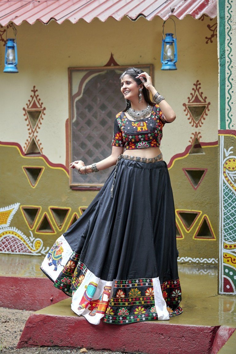 Black Lehenga with Quirky White Designer Border Fashionous